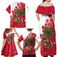 Antigua and Barbuda Christmas Family Matching Off Shoulder Maxi Dress and Hawaiian Shirt with Santa Pineapple Palm Tree Parrot and Gift Design - Wonder Print Shop