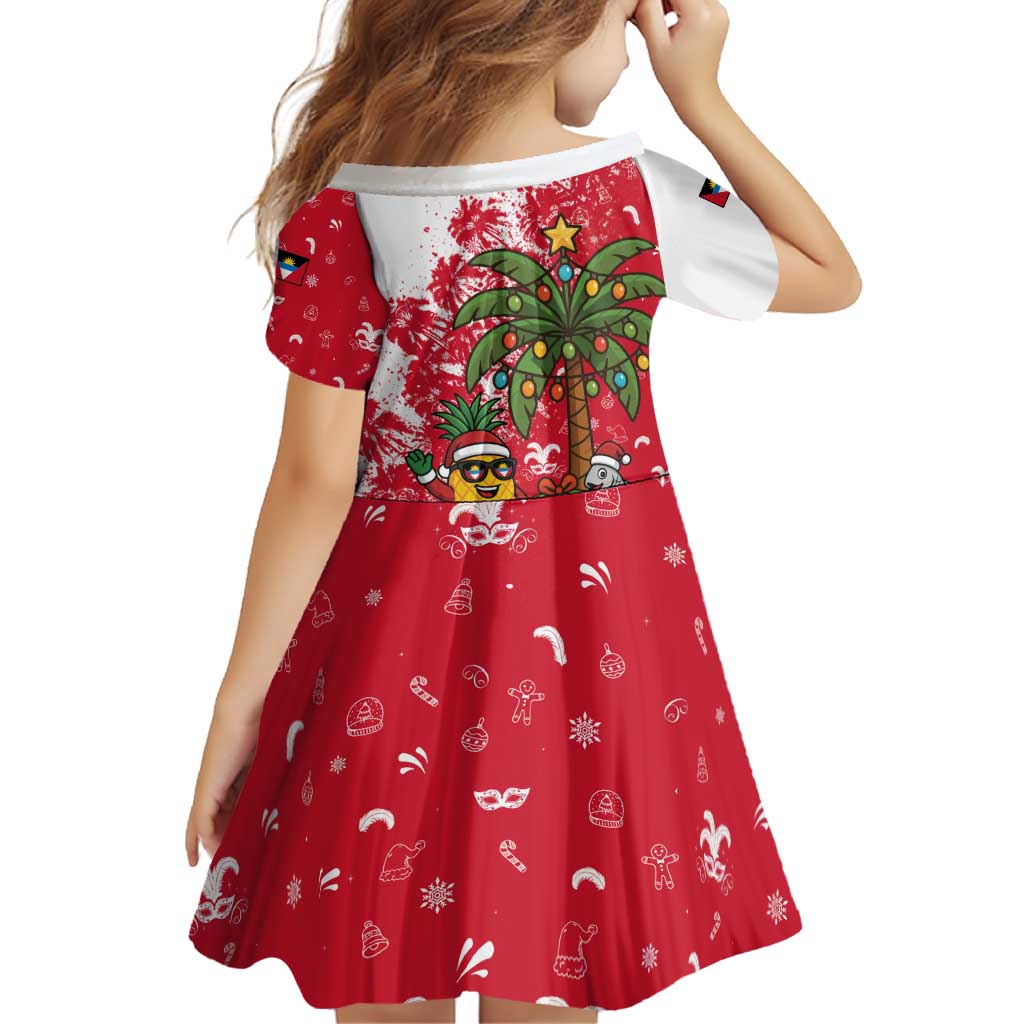 Antigua and Barbuda Christmas Family Matching Off Shoulder Short Dress and Hawaiian Shirt with Santa Pineapple Palm Tree Parrot and Gift Design - Wonder Print Shop