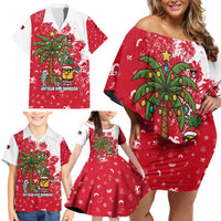 Antigua and Barbuda Christmas Family Matching Off Shoulder Short Dress and Hawaiian Shirt with Santa Pineapple Palm Tree Parrot and Gift Design - Wonder Print Shop
