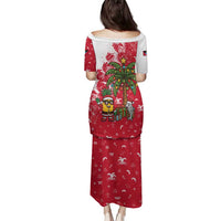 Antigua and Barbuda Christmas Family Matching Puletasi and Hawaiian Shirt with Santa Pineapple Palm Tree Parrot and Gift Design - Wonder Print Shop