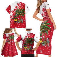 Antigua and Barbuda Christmas Family Matching Short Sleeve Bodycon Dress and Hawaiian Shirt with Santa Pineapple Palm Tree Parrot and Gift Design - Wonder Print Shop