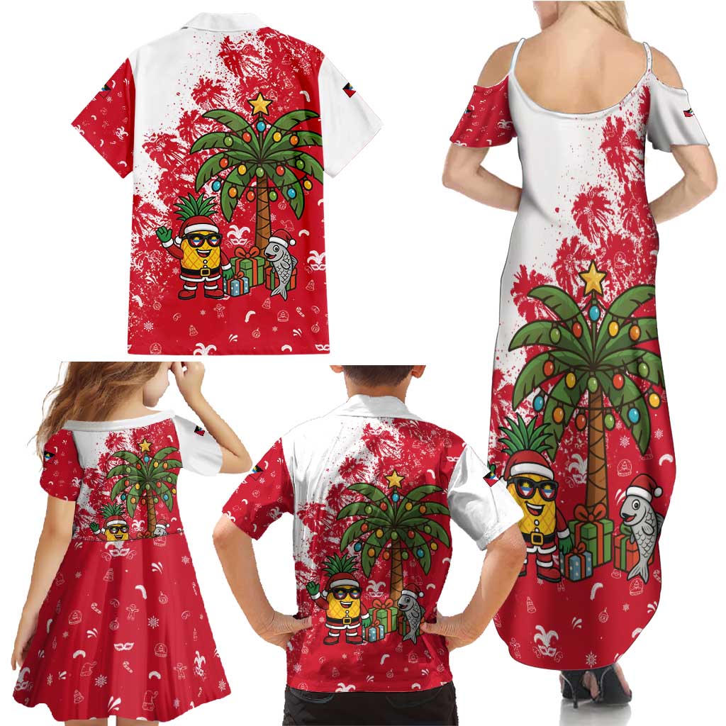 Antigua and Barbuda Christmas Family Matching Summer Maxi Dress and Hawaiian Shirt with Santa Pineapple Palm Tree Parrot and Gift Design - Wonder Print Shop
