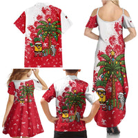 Antigua and Barbuda Christmas Family Matching Summer Maxi Dress and Hawaiian Shirt with Santa Pineapple Palm Tree Parrot and Gift Design - Wonder Print Shop