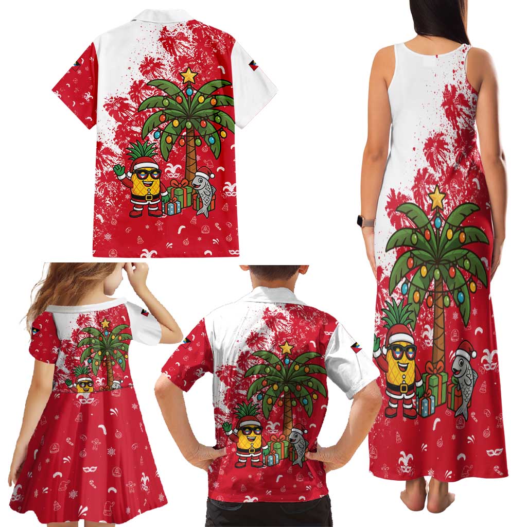 Antigua and Barbuda Christmas Family Matching Tank Maxi Dress and Hawaiian Shirt with Santa Pineapple Palm Tree Parrot and Gift Design - Wonder Print Shop