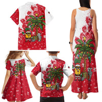 Antigua and Barbuda Christmas Family Matching Tank Maxi Dress and Hawaiian Shirt with Santa Pineapple Palm Tree Parrot and Gift Design - Wonder Print Shop