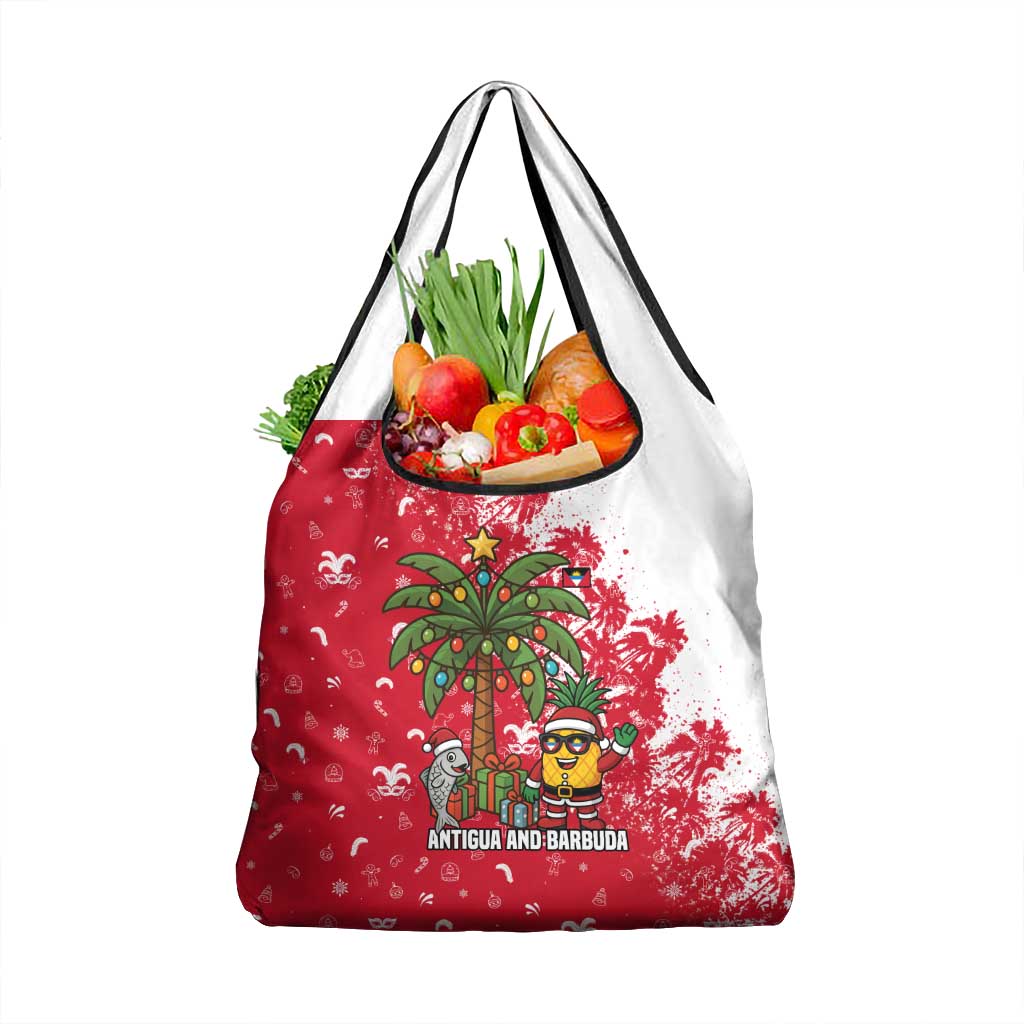 Antigua and Barbuda Christmas Grocery Bag with Santa Pineapple Palm Tree Parrot and Gift Design - Wonder Print Shop