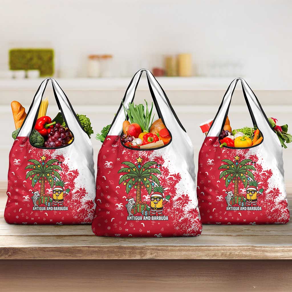 Antigua and Barbuda Christmas Grocery Bag with Santa Pineapple Palm Tree Parrot and Gift Design - Wonder Print Shop