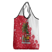Antigua and Barbuda Christmas Grocery Bag with Santa Pineapple Palm Tree Parrot and Gift Design - Wonder Print Shop