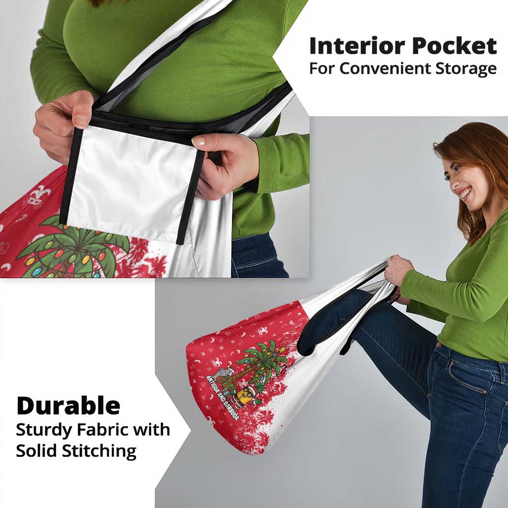 Antigua and Barbuda Christmas Grocery Bag with Santa Pineapple Palm Tree Parrot and Gift Design - Wonder Print Shop