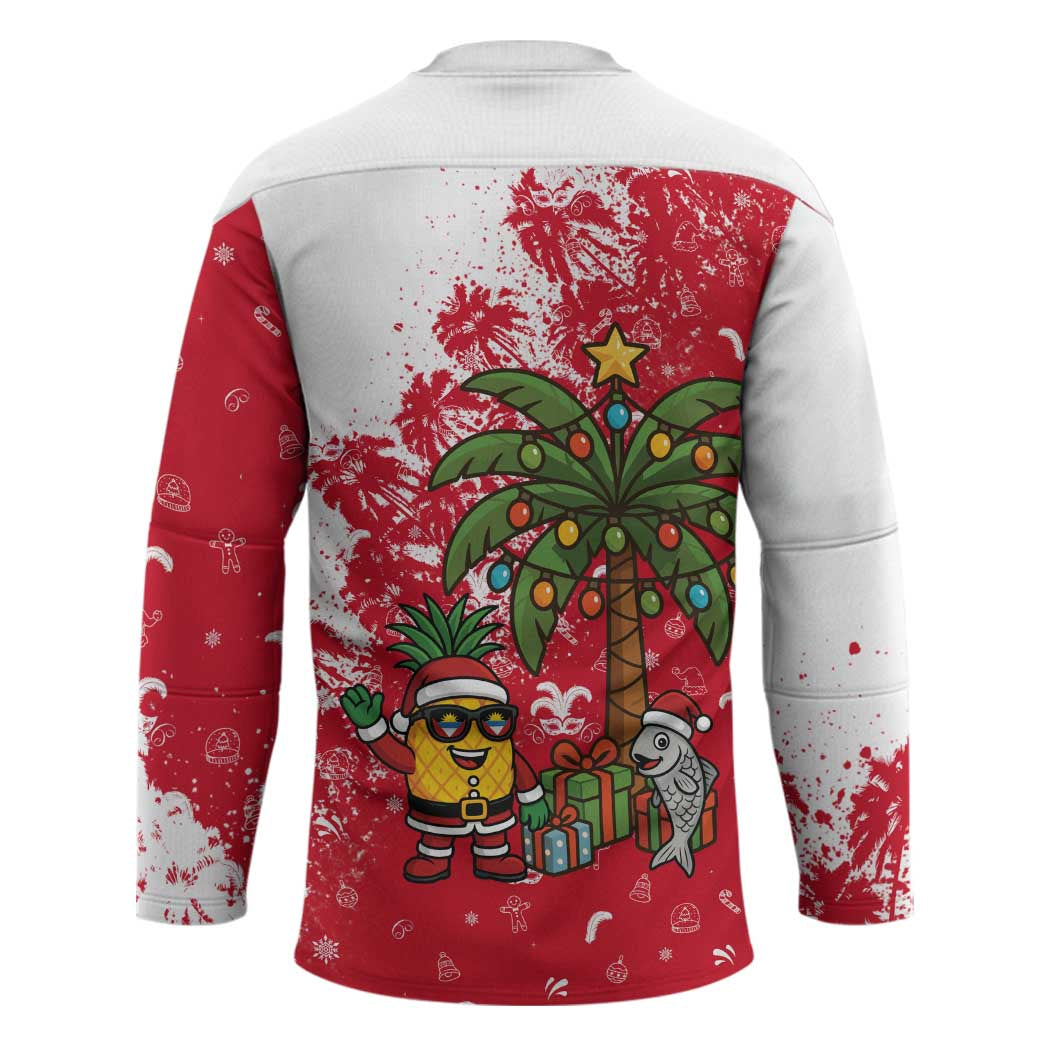 Antigua and Barbuda Christmas Hockey Jersey with Santa Pineapple Palm Tree Parrot and Gift Design - Wonder Print Shop