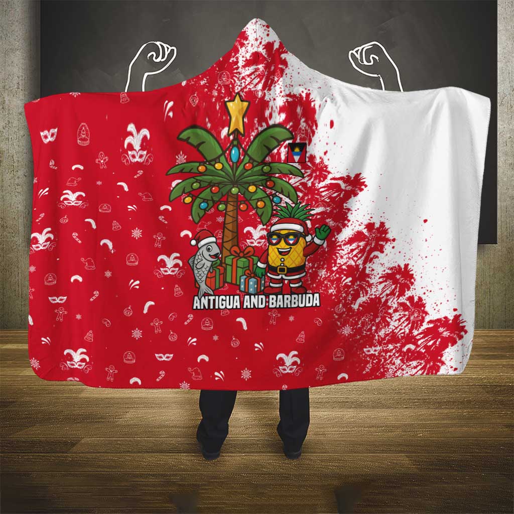 Antigua and Barbuda Christmas Hooded Blanket with Santa Pineapple Palm Tree Parrot and Gift Design - Wonder Print Shop