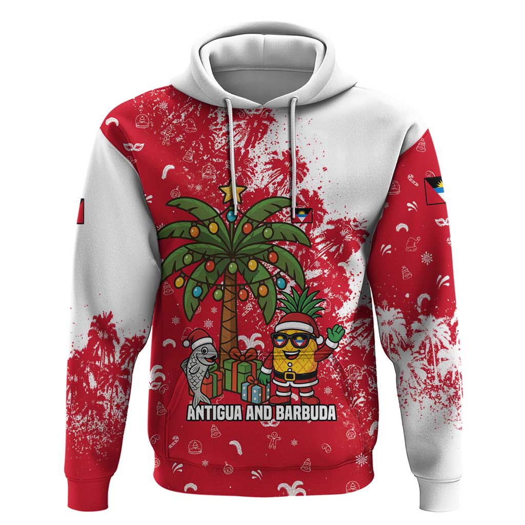 Antigua and Barbuda Christmas Hoodie with Santa Pineapple Palm Tree Parrot and Gift Design - Wonder Print Shop