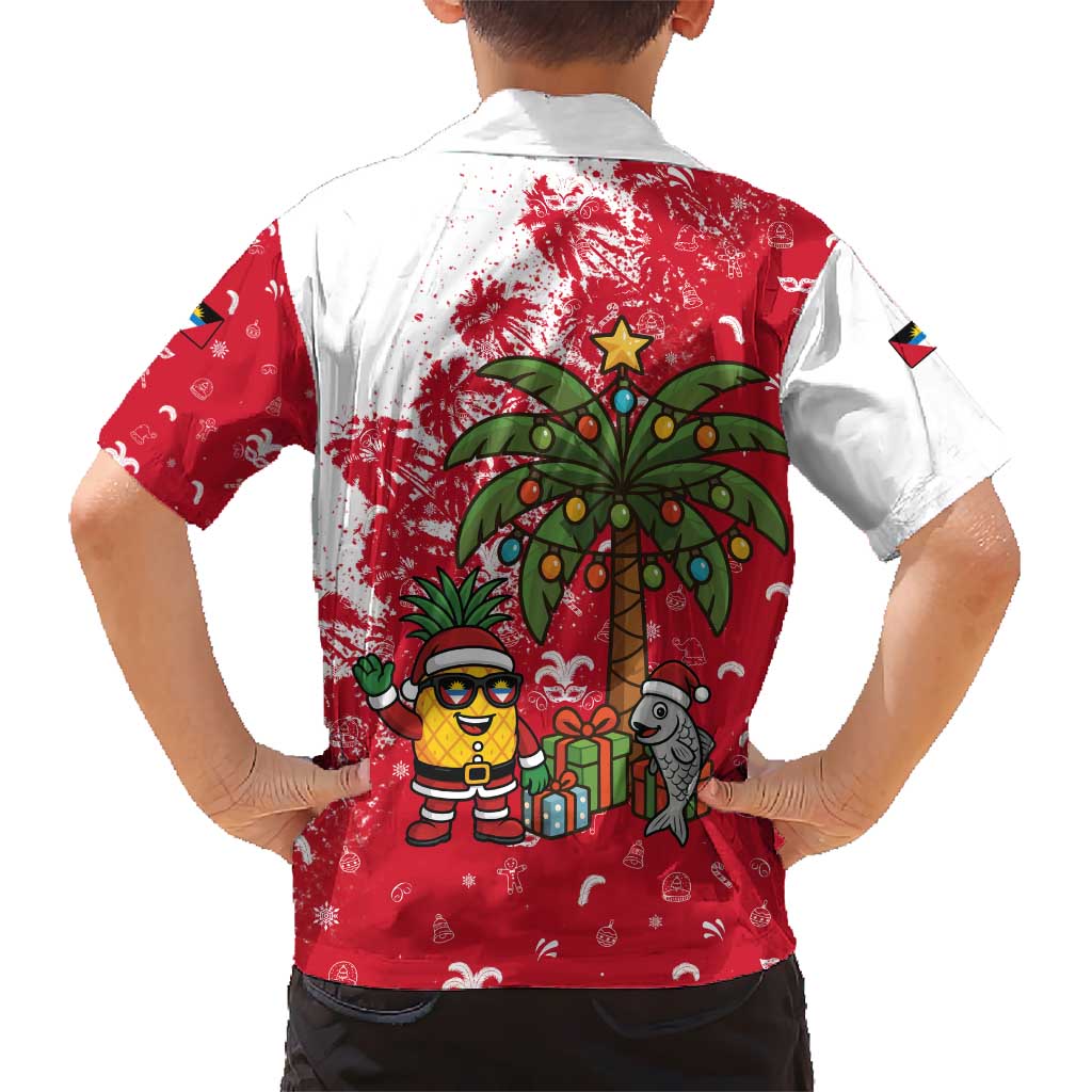 Antigua and Barbuda Christmas Kid Hawaiian Shirt with Santa Pineapple Palm Tree Parrot and Gift Design - Wonder Print Shop