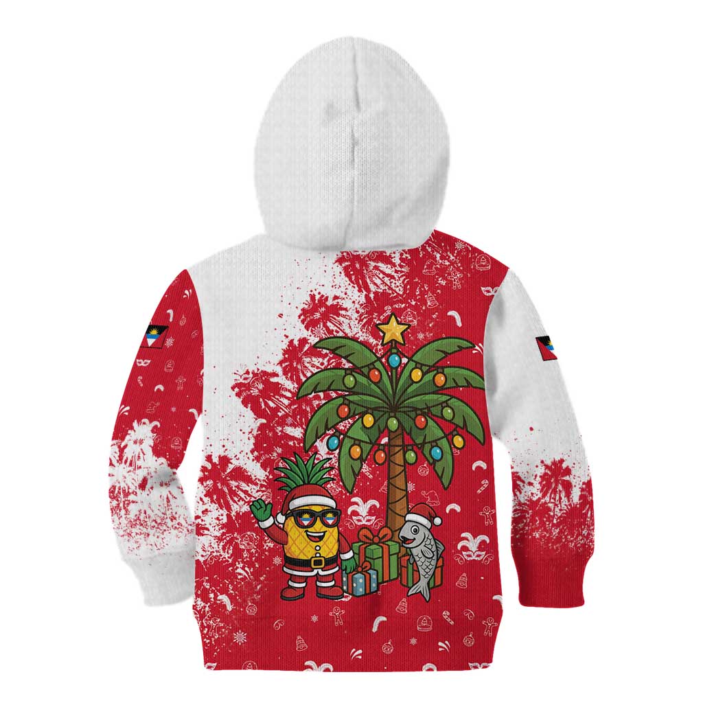 Antigua and Barbuda Christmas Kid Hoodie with Santa Pineapple Palm Tree Parrot and Gift Design - Wonder Print Shop