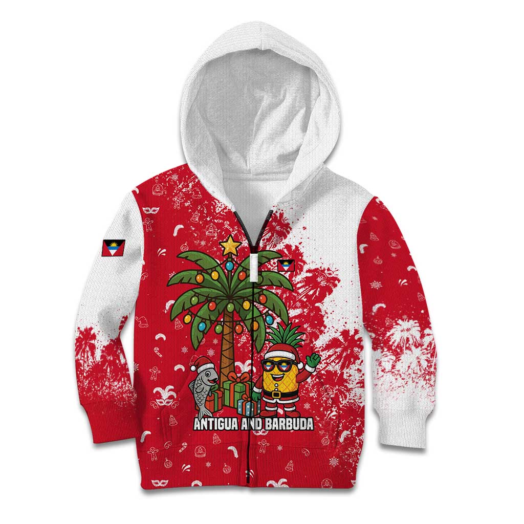 Antigua and Barbuda Christmas Kid Hoodie with Santa Pineapple Palm Tree Parrot and Gift Design - Wonder Print Shop