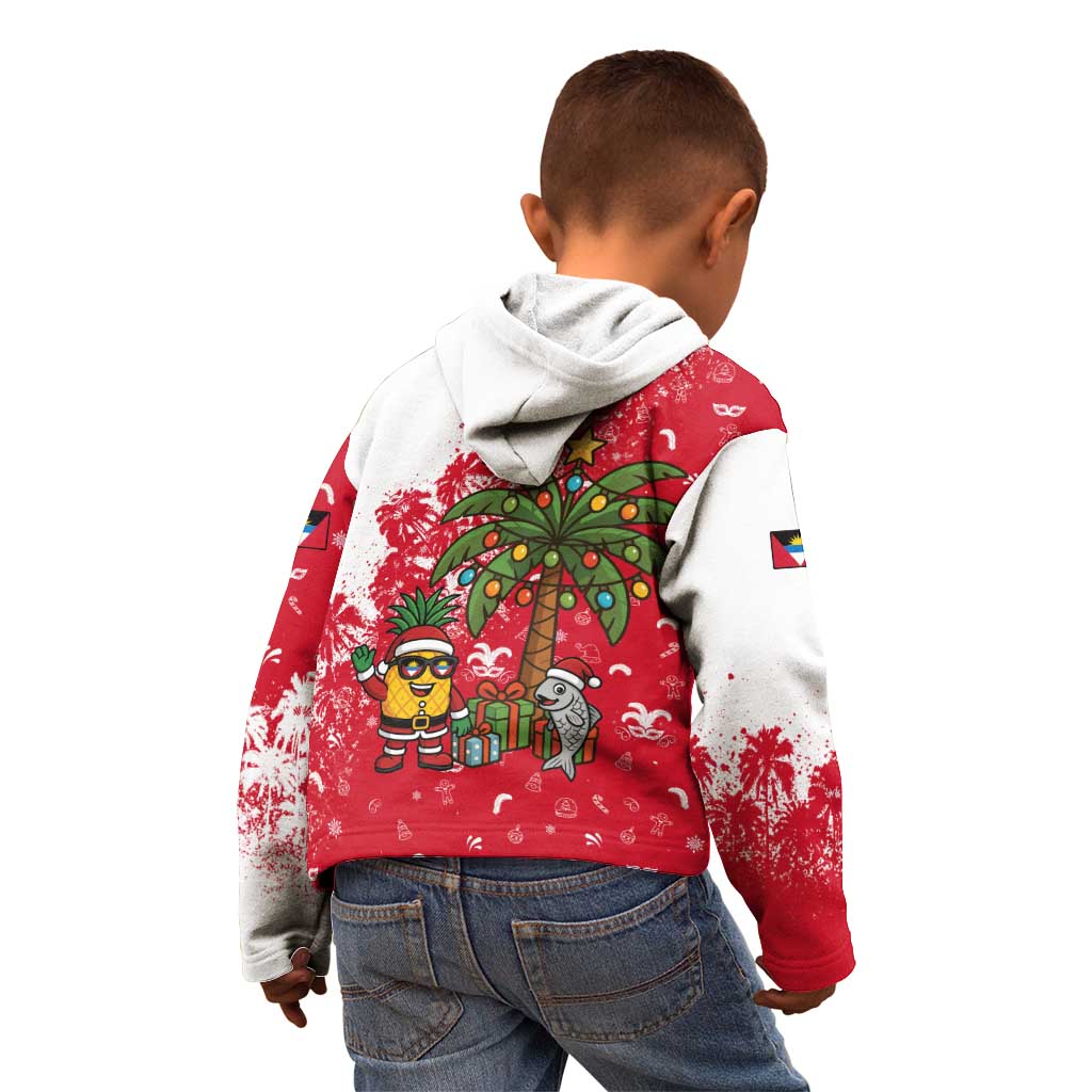 Antigua and Barbuda Christmas Kid Hoodie with Santa Pineapple Palm Tree Parrot and Gift Design - Wonder Print Shop
