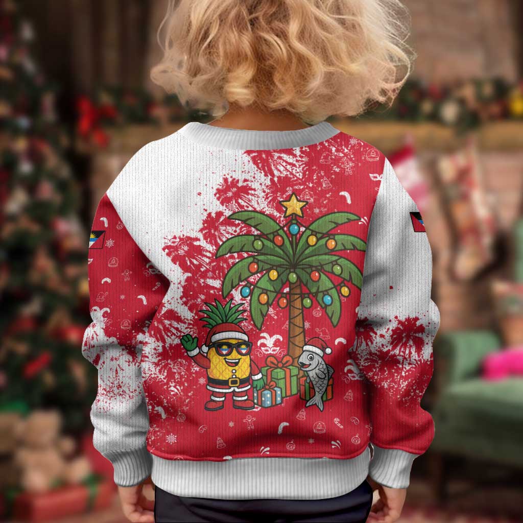 Antigua and Barbuda Christmas Kid Ugly Christmas Sweater with Santa Pineapple Palm Tree Parrot and Gift Design - Wonder Print Shop