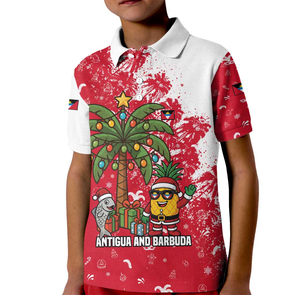 Antigua and Barbuda Christmas Kid Polo Shirt with Santa Pineapple Palm Tree Parrot and Gift Design - Wonder Print Shop