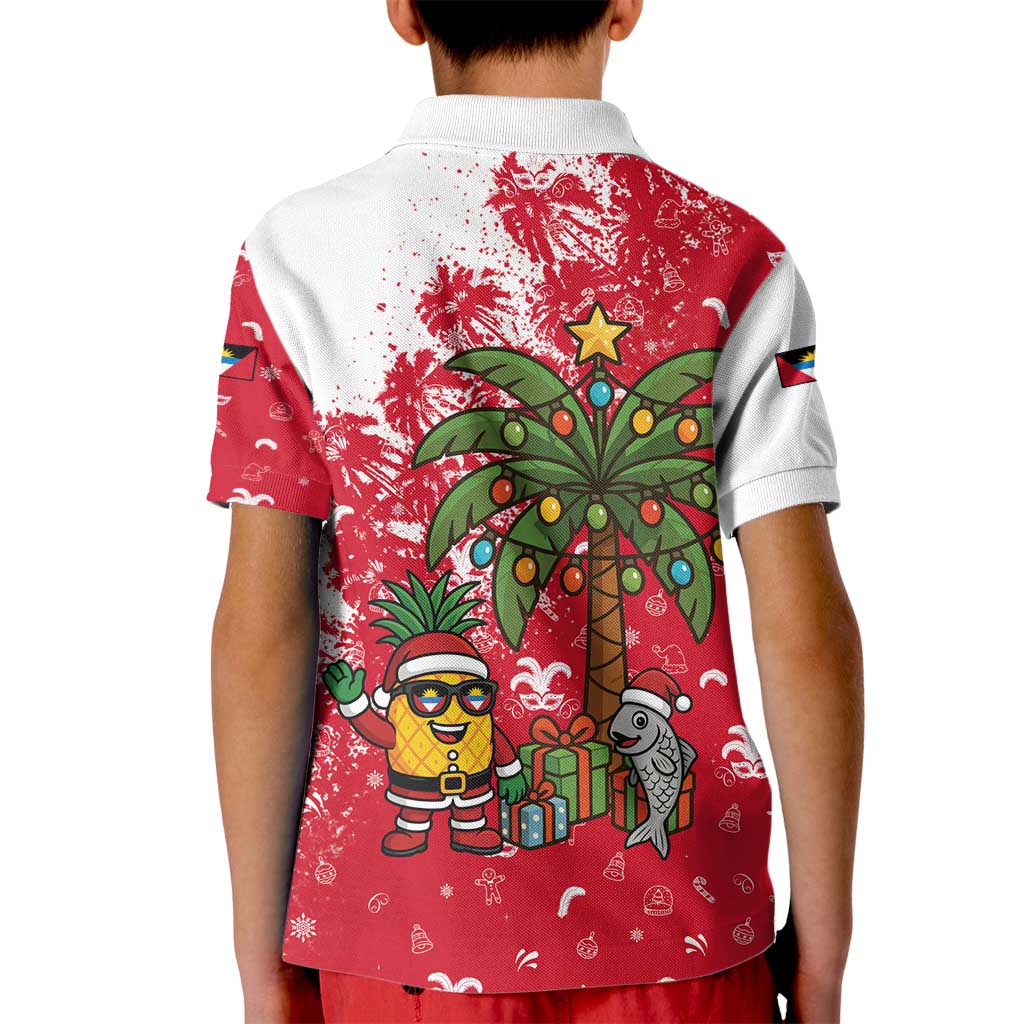 Antigua and Barbuda Christmas Kid Polo Shirt with Santa Pineapple Palm Tree Parrot and Gift Design - Wonder Print Shop