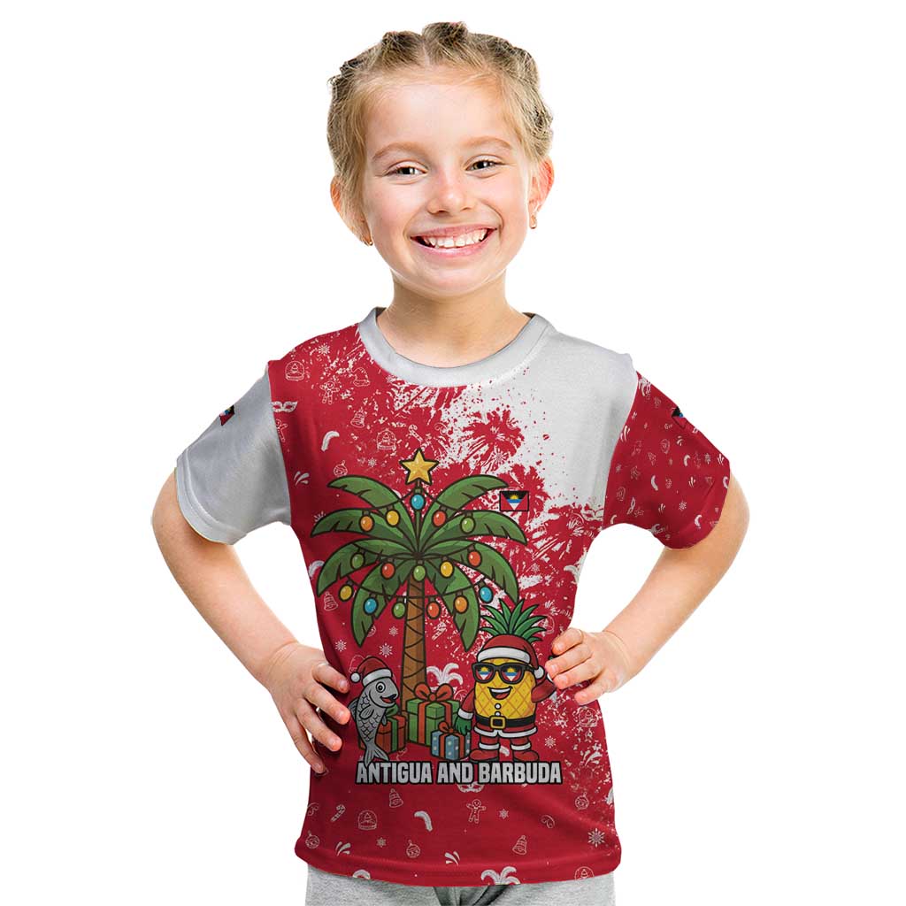 Antigua and Barbuda Christmas Kid T Shirt with Santa Pineapple Palm Tree Parrot and Gift Design - Wonder Print Shop