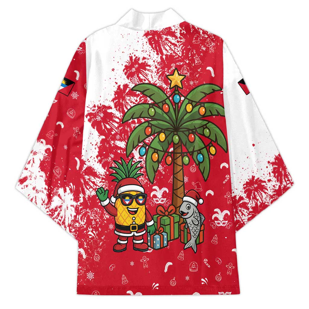 Antigua and Barbuda Christmas Kimono with Santa Pineapple Palm Tree Parrot and Gift Design - Wonder Print Shop
