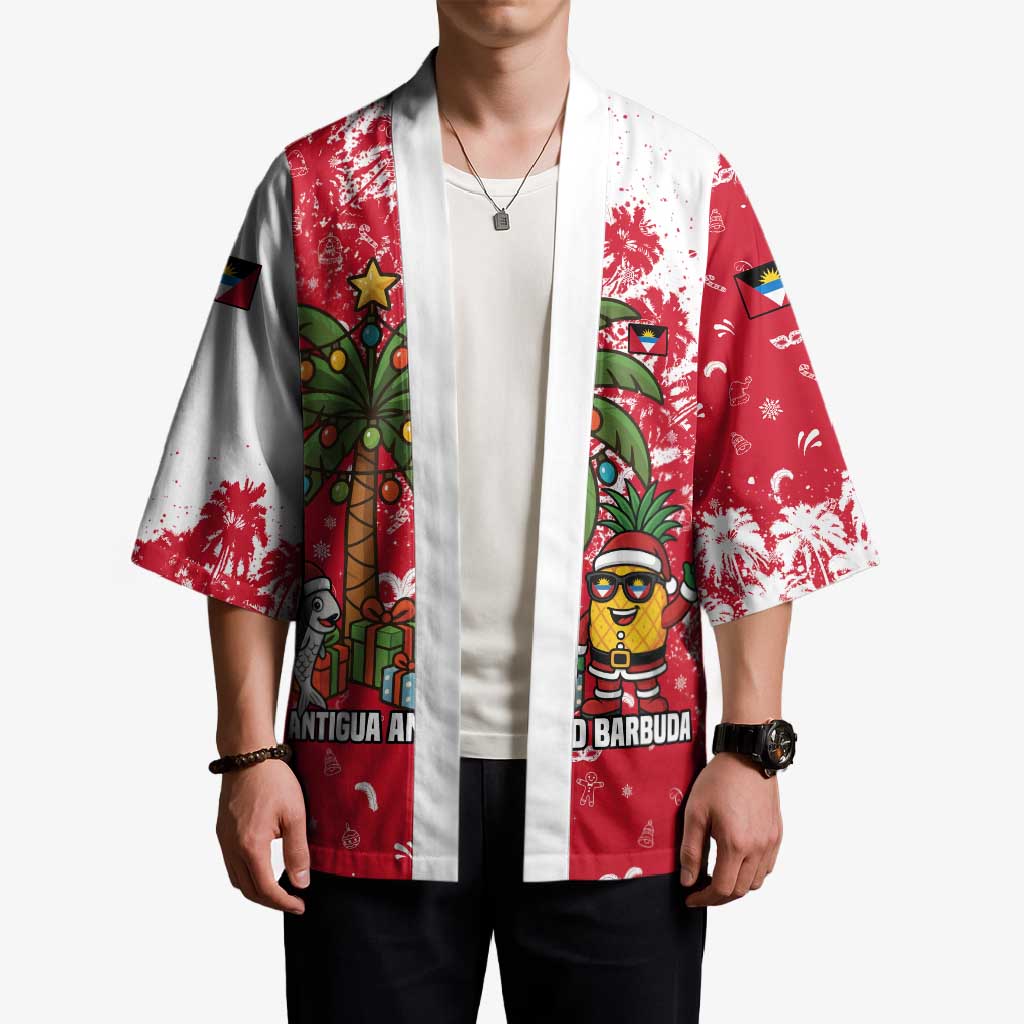 Antigua and Barbuda Christmas Kimono with Santa Pineapple Palm Tree Parrot and Gift Design - Wonder Print Shop