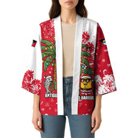 Antigua and Barbuda Christmas Kimono with Santa Pineapple Palm Tree Parrot and Gift Design - Wonder Print Shop