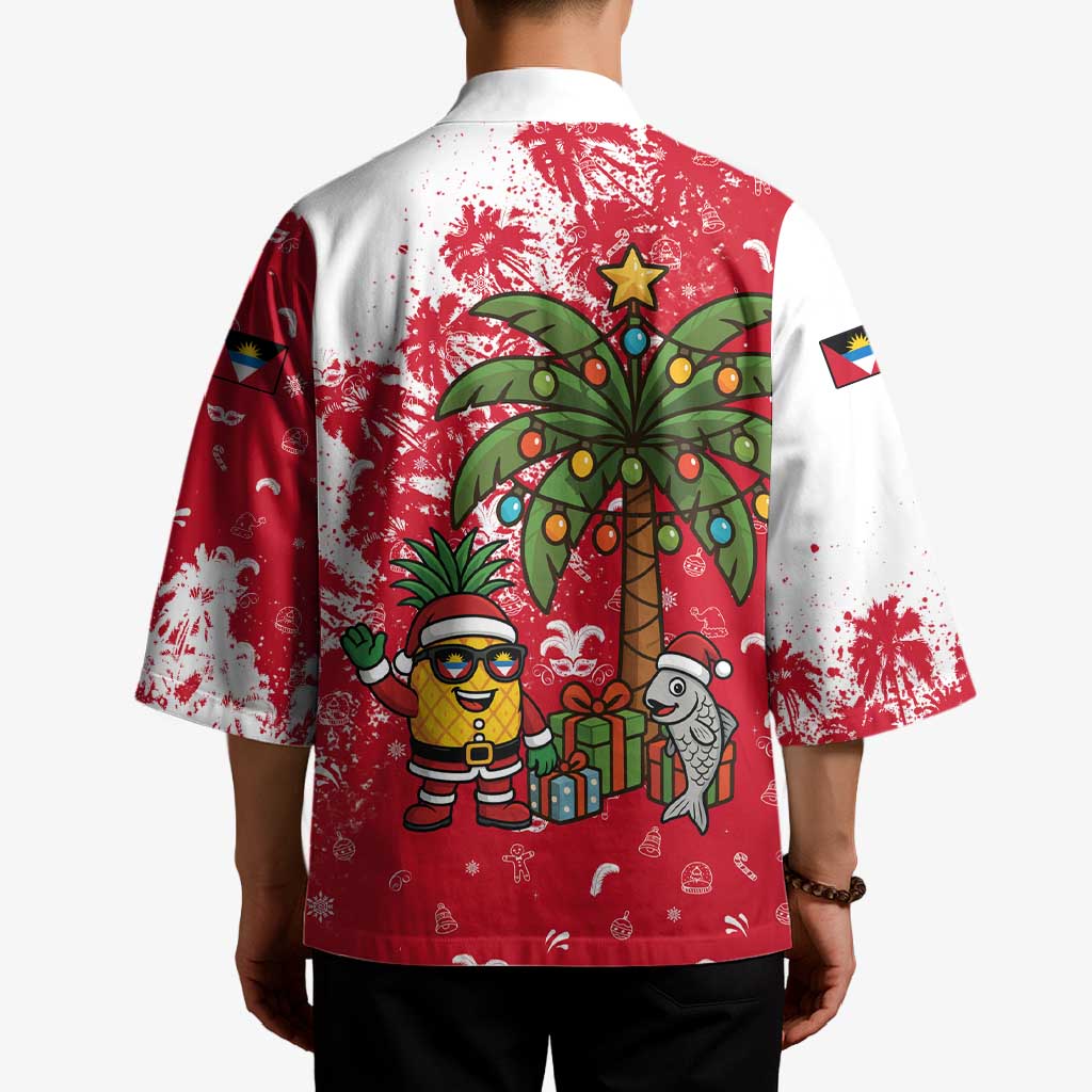 Antigua and Barbuda Christmas Kimono with Santa Pineapple Palm Tree Parrot and Gift Design - Wonder Print Shop