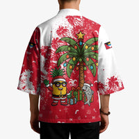 Antigua and Barbuda Christmas Kimono with Santa Pineapple Palm Tree Parrot and Gift Design - Wonder Print Shop