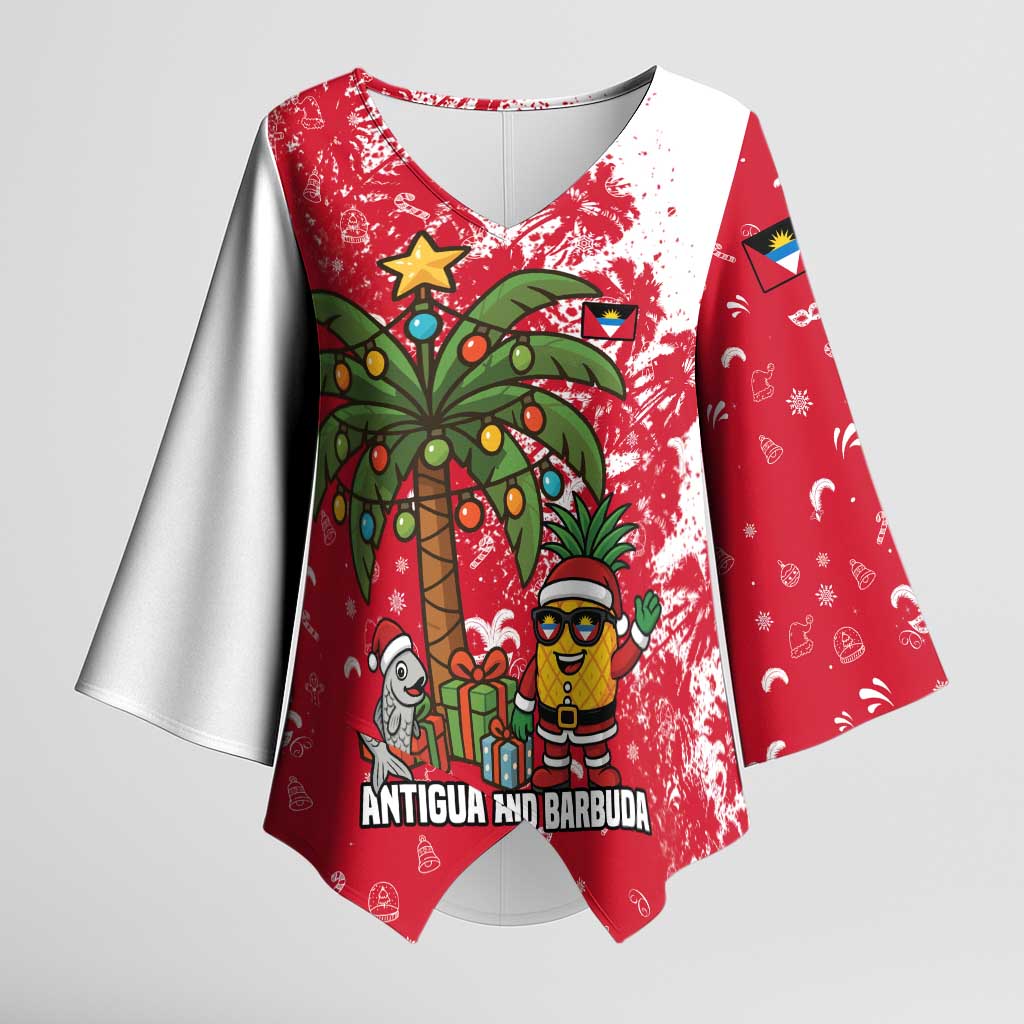 Antigua and Barbuda Christmas Kimono Sleeve Blouse with Santa Pineapple Palm Tree Parrot and Gift Design - Wonder Print Shop