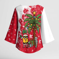 Antigua and Barbuda Christmas Kimono Sleeve Blouse with Santa Pineapple Palm Tree Parrot and Gift Design - Wonder Print Shop
