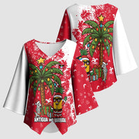 Antigua and Barbuda Christmas Kimono Sleeve Blouse with Santa Pineapple Palm Tree Parrot and Gift Design - Wonder Print Shop
