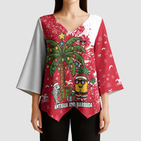 Antigua and Barbuda Christmas Kimono Sleeve Blouse with Santa Pineapple Palm Tree Parrot and Gift Design - Wonder Print Shop