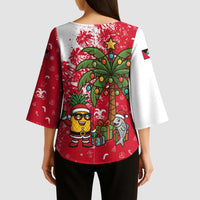 Antigua and Barbuda Christmas Kimono Sleeve Blouse with Santa Pineapple Palm Tree Parrot and Gift Design - Wonder Print Shop