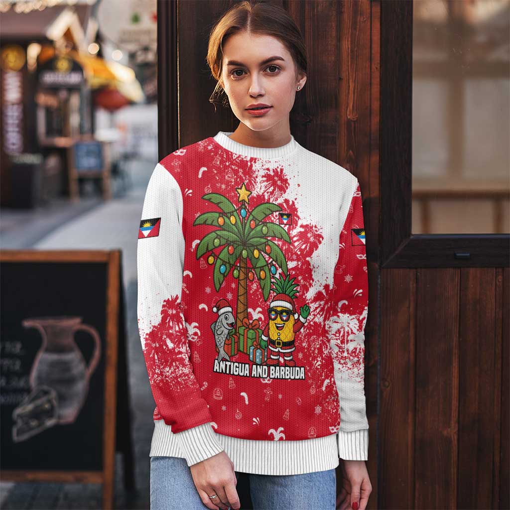 Antigua and Barbuda Christmas Ugly Christmas Sweater with Santa Pineapple Palm Tree Parrot and Gift Design - Wonder Print Shop