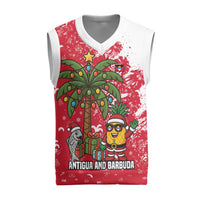 Antigua and Barbuda Christmas Knitted V-Neck Vest with Santa Pineapple Palm Tree Parrot and Gift Design - Wonder Print Shop