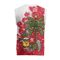 Antigua and Barbuda Christmas Knitted V-Neck Vest with Santa Pineapple Palm Tree Parrot and Gift Design - Wonder Print Shop