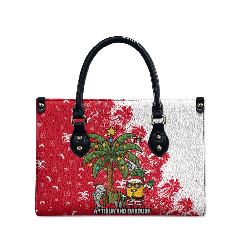 Antigua and Barbuda Christmas Leather Bag with Santa Pineapple Palm Tree Parrot and Gift Design - Wonder Print Shop