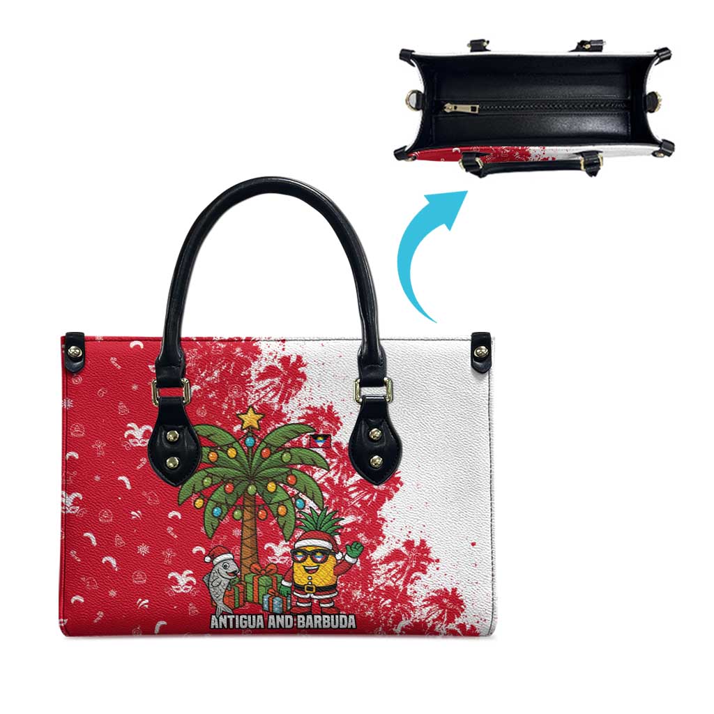 Antigua and Barbuda Christmas Leather Bag with Santa Pineapple Palm Tree Parrot and Gift Design - Wonder Print Shop