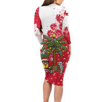 Antigua and Barbuda Christmas Long Sleeve Bodycon Dress with Santa Pineapple Palm Tree Parrot and Gift Design - Wonder Print Shop