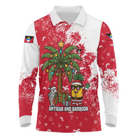 Antigua and Barbuda Christmas Long Sleeve Polo Shirt with Santa Pineapple Palm Tree Parrot and Gift Design - Wonder Print Shop