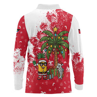 Antigua and Barbuda Christmas Long Sleeve Polo Shirt with Santa Pineapple Palm Tree Parrot and Gift Design - Wonder Print Shop