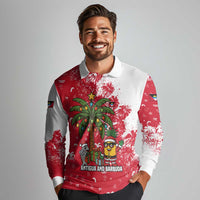 Antigua and Barbuda Christmas Long Sleeve Polo Shirt with Santa Pineapple Palm Tree Parrot and Gift Design - Wonder Print Shop
