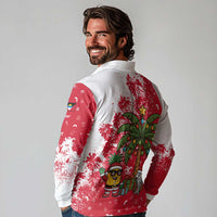 Antigua and Barbuda Christmas Long Sleeve Polo Shirt with Santa Pineapple Palm Tree Parrot and Gift Design - Wonder Print Shop