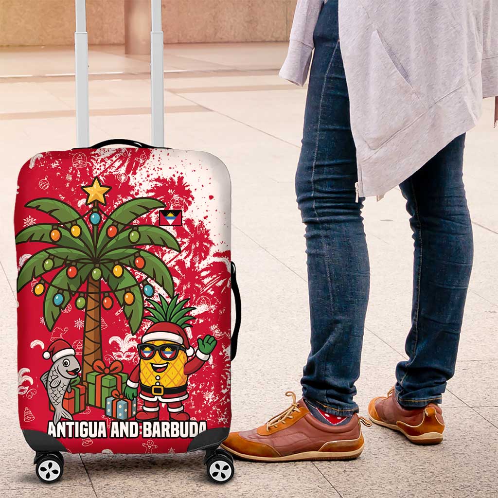 Antigua and Barbuda Christmas Luggage Cover with Santa Pineapple Palm Tree Parrot and Gift Design - Wonder Print Shop