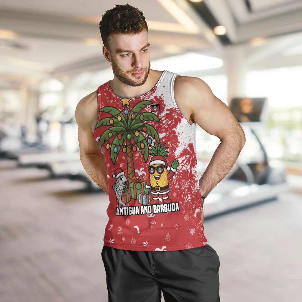 Antigua and Barbuda Christmas Men Tank Top with Santa Pineapple Palm Tree Parrot and Gift Design - Wonder Print Shop