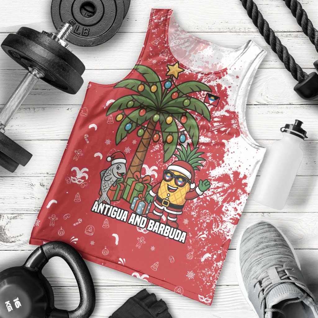 Antigua and Barbuda Christmas Men Tank Top with Santa Pineapple Palm Tree Parrot and Gift Design - Wonder Print Shop