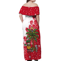 Antigua and Barbuda Christmas Off Shoulder Maxi Dress with Santa Pineapple Palm Tree Parrot and Gift Design - Wonder Print Shop