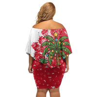 Antigua and Barbuda Christmas Off Shoulder Short Dress with Santa Pineapple Palm Tree Parrot and Gift Design - Wonder Print Shop