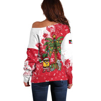 Antigua and Barbuda Christmas Off Shoulder Sweater with Santa Pineapple Palm Tree Parrot and Gift Design - Wonder Print Shop